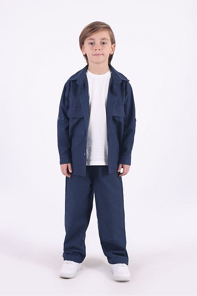 Pollito Boys Oversize Cotton Linen Shirt T-Shirt Pants 3-Piece Bottom Top Set