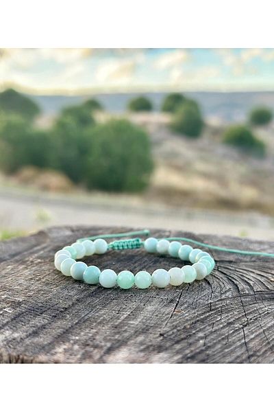 Gökçeada Certified 6 mm Macromeliamazonite Stone Women Men's Bracelet