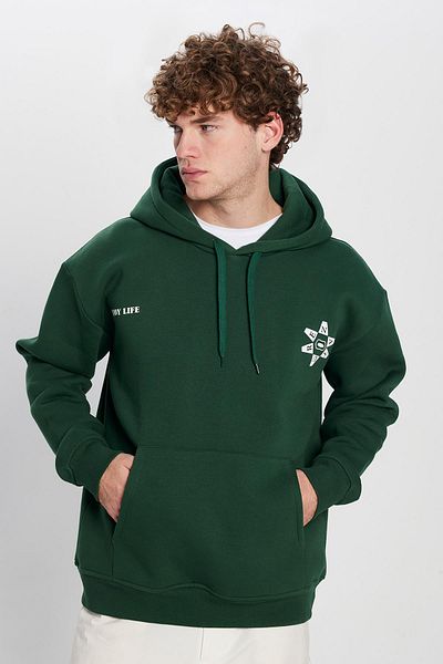 Tudors Unisex Φούτερ με φαρδιά κοπή από βαμβακερή μαλακή υφή με στάμπα πράσινη κουκούλα