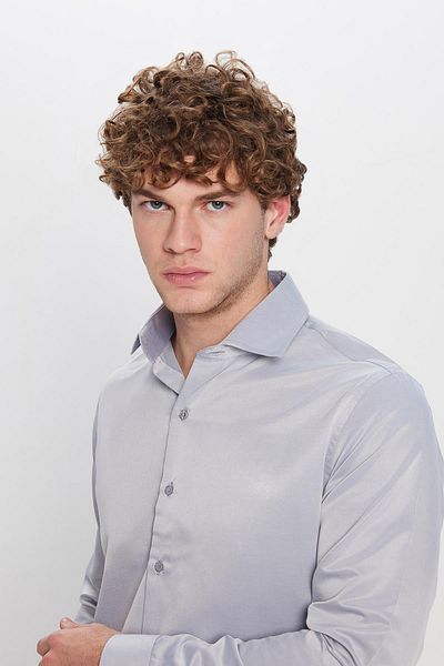 Tudors Slim Fit hosszú ujjú pamut sima férfi szürke ing