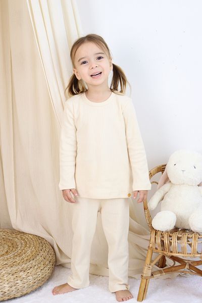 ZUZUNGA Basic Corded Interlock Fabric 100% Cotton 1-5 Years Ecru Baby Pajama Set