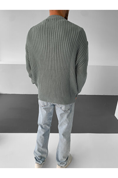 NO1 KONSEPT Gray Loose Fit Ribbed Crew Neck Knitted Sweater