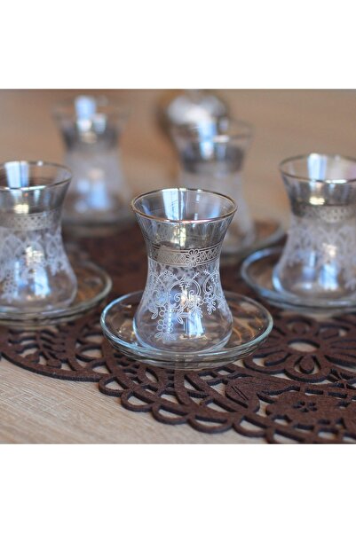 Paşabahçe طقم شاي بنمط نقش - فضي