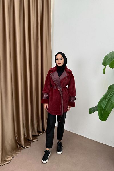 QUQA Burgundy Plush Coat - Zippered