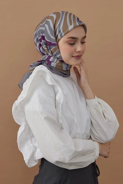 Modakaşmir 110X110 Zebra Print Cotton Scarf - Gray