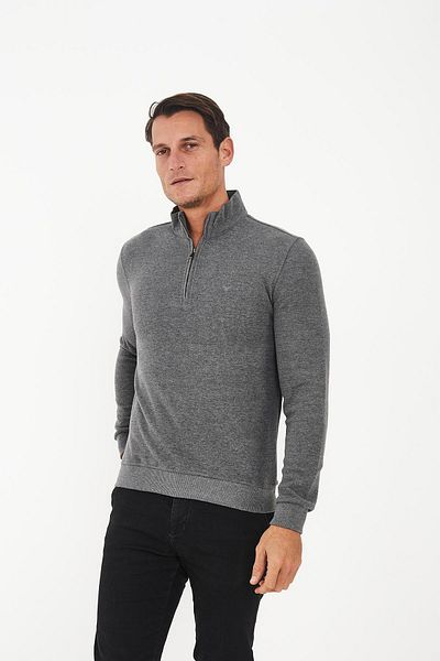 Maccali Ανδρικό μπλουζάκι με μισό φερμουάρ Fisherman Basic μακρύ γκρι