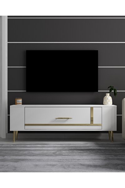 DEMONTE DECOR RETROP1DD TV SEHPASI BEYAZ-ALTIN