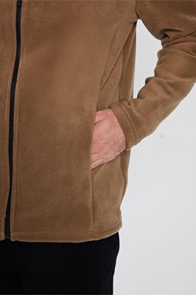 Tudors Unisex Haki Anti-pilling Tüylenme Yapmayan Standart Fit Tam Fermuarlı Soğuk Geçirmez Polar Hırka