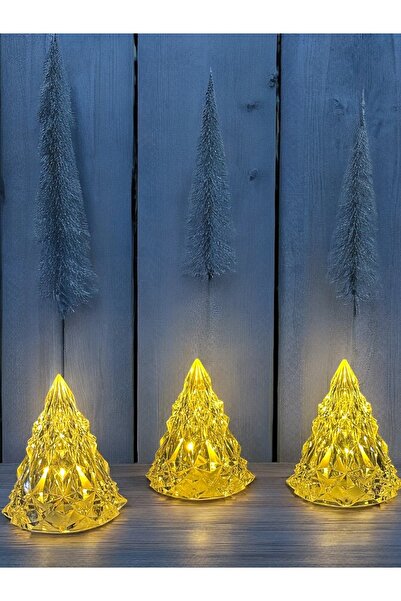 Lapidaria Kristal Led Çam Ağacı Mum 3'lü Alevli Yapay Mum Pilli Yılbaşı Led I...