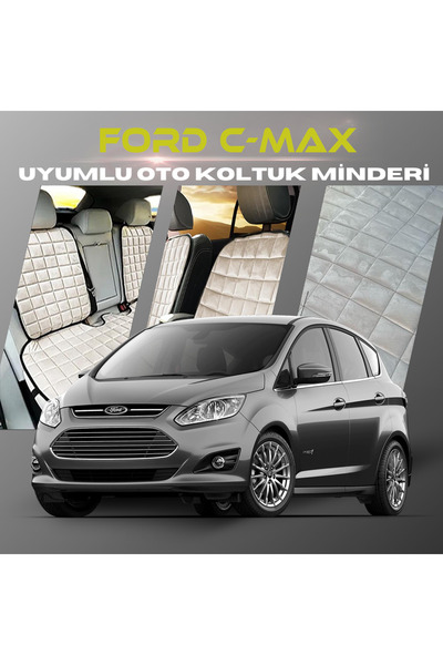 SHOOPLAA مجموعة وسائد مقعد السيارة لسيارة فورد C-MAX باللون البيج مع جيوب من ...
