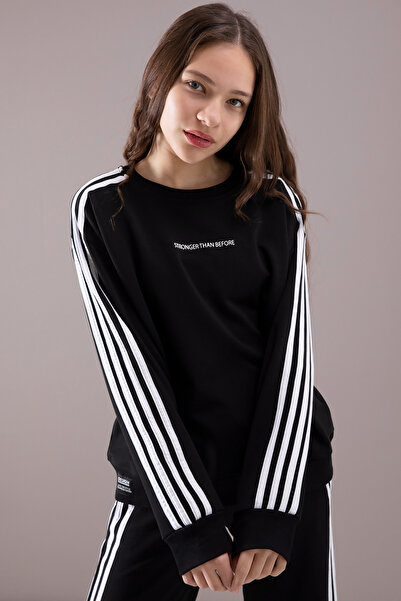 Cansın Mini Fekete széles szárú lány tréningruha szett oldalsó csíkokkal 19872