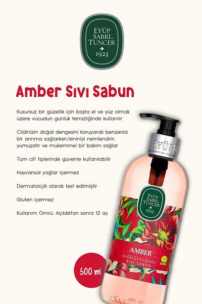 Eyüp Sabri Tuncer 500 ml Soaps Amber, Olive Oil, White Soap, Lemon, Cherry and Rosie Cotton Gift