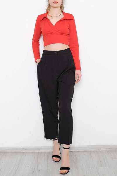 Güzelim Just Wear Polo Neck Double Breasted Blouse Red