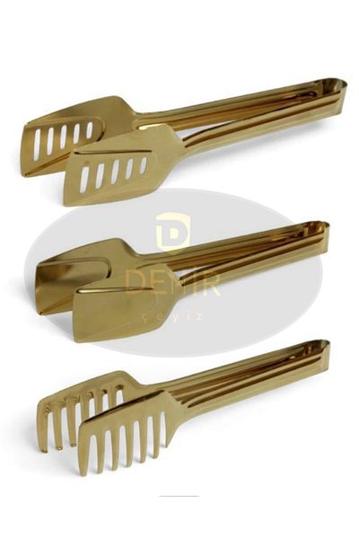 ELİTSA Dmr Life Lux Gold - Set of 3 Presentation Pasta and Pastry Salad Cake Tongs