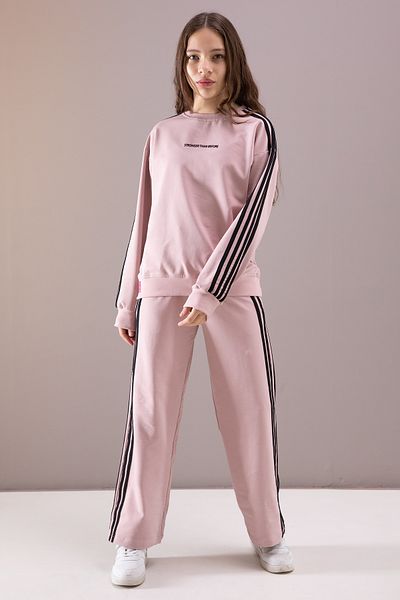 Cansın Mini Σετ φόρμας για κορίτσια με φαρδύ πόδι Dusty Rose Side Stripe 19875