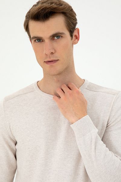 U.S. Polo Assn. Men's Stone Melange Basic Sweater 50294740 -Vr225