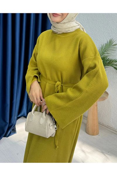 Vaniza Lace-Up Long Crew Neck Knitwear Dress