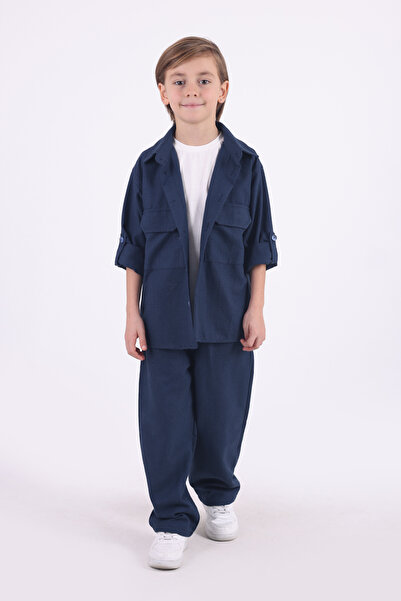 Pollito Хлопчачий оверсайз бавовняний льняний сорочка футболка штани 3-х частинний комплект