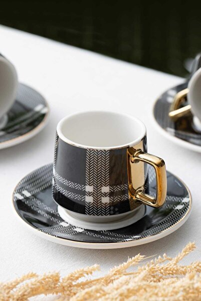 ACAR Mira Black 6-Person Porcelain Coffee Cup Set - 90 ml 05212