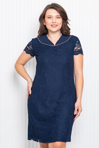 Modaviki Stone Embroidered Lace Fabric Evening Dress Navy Blue Mda3091