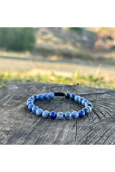 Gökçeada Certified 6 mm Macrame Sodalite Stone Women's Men's Bracelet