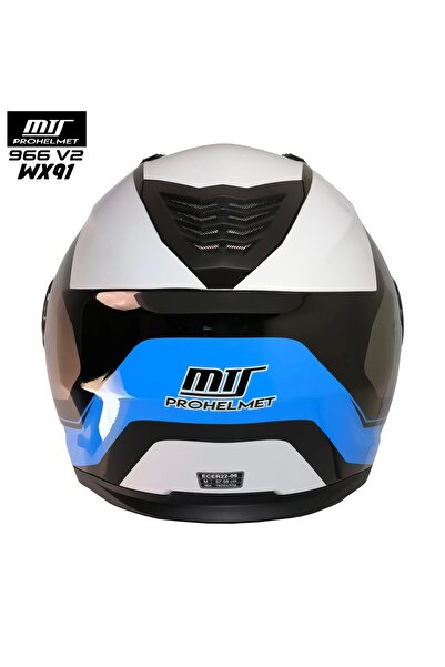 MTS 966 WX91 ÇENE AÇILIR SİYAH-BEYAZ-MAVİ KASK