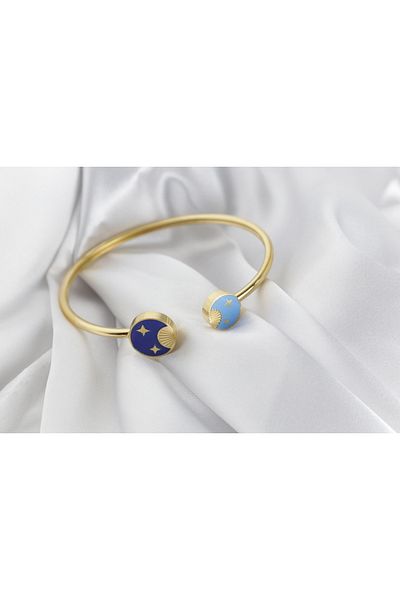 Store Day-Night Detail Gold Steel Handcuff Bracelet