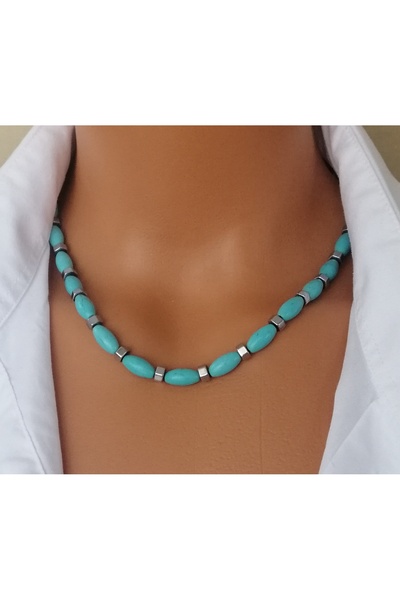 LemaStone قلادة من حجر الفيروز الطبيعي