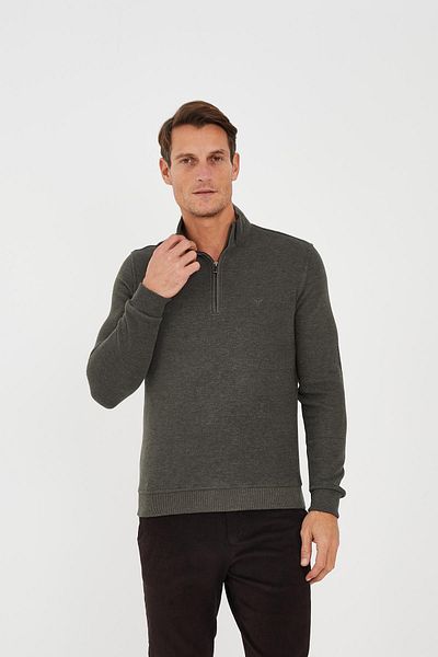 Maccali Ανδρικό μπλουζάκι με μισό φερμουάρ Fisherman Basic Long Khaki