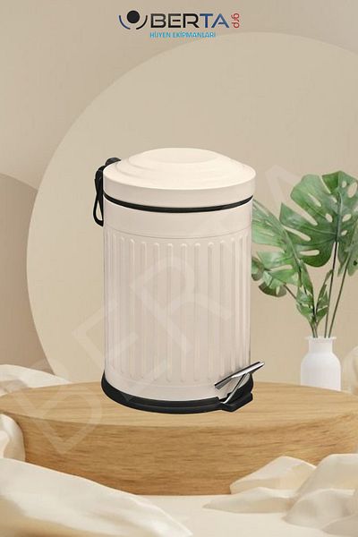 Berta Hijyen Vintage Cream Κάδος Απορριμμάτων Αμορτισέρ Κάλυμμα Ριγέ Πολυτελές Μοντέλο 12lt