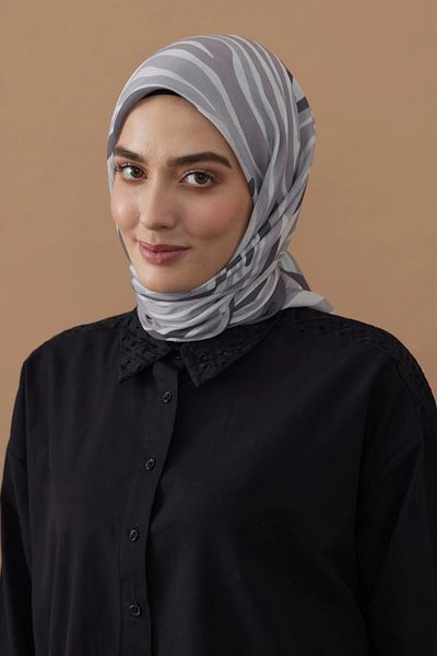 Modakaşmir 110X110 Zebra Patterned Cotton Scarf - Silver
