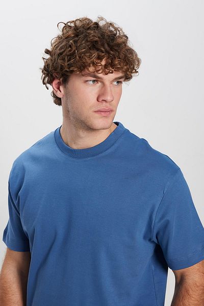 Tudors Unisex Relax Fit Άνετη κοπή 100% βαμβακερή μαλακή υφή Basic T-shirt Indigo με λαιμόκοψη