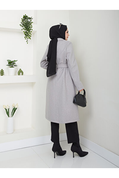 VOLT CLOTHİNG Women's Jacket Collar Buttoned Belted Cashmere Coat