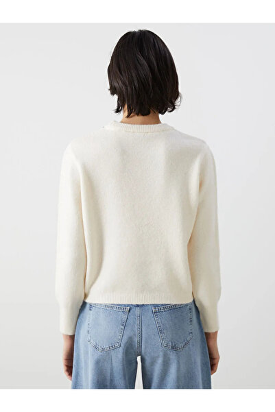 LC Waikiki LCW Vision Ekru Bisiklet Yaka Taş Baskılı Kadın Triko Kazak