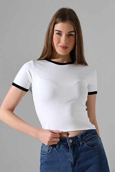 Endies Βαμβακερό T-Shirt με χτενισμένο βαμβάκι, λικρά, ριμπ γιακά και λευκές ...
