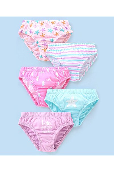 Babyhug Babyhug 100% Cotton Panties Star Fish Print Pack of 5 - Pink