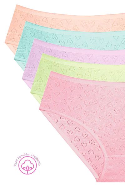 Newlilla 1506 Herz 100% Baumwolle 5-teiliges Damen Bato Höschen Pack V2