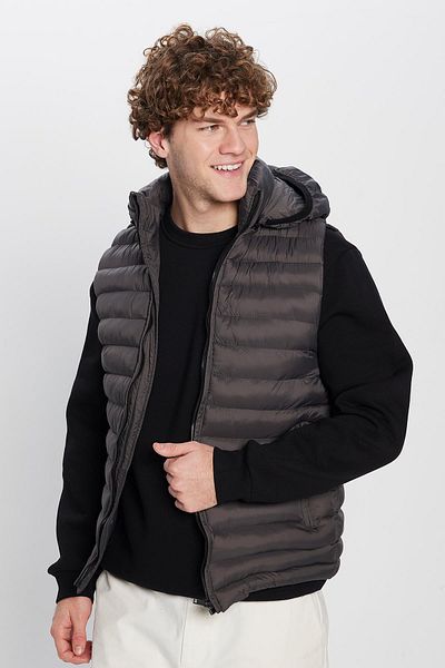 Tudors Men's Slim Fit Slim Fit Lined Windproof Pocket Detachable Hood Inflatable Vest