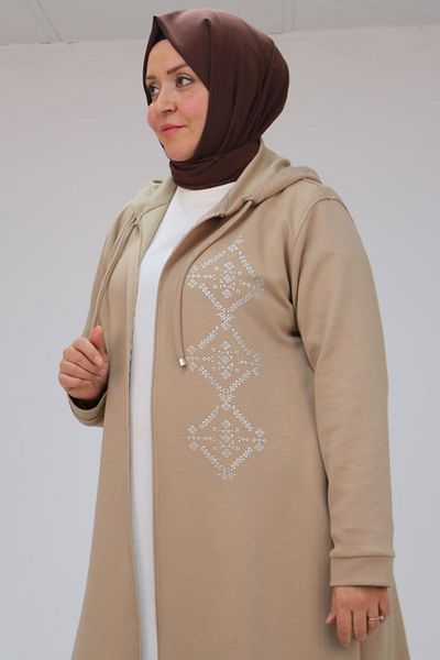 Eslina 43085 Μεγάλο μέγεθος Μπεζ κουκούλα Osyho Printed - Καπάκι