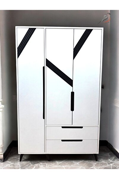 Serçedesign 3 Kapaklı 2 Çekmeceli Gardırop 196cm Beyaz