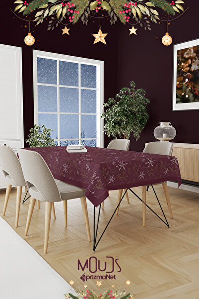 Moud's Față de masă cu model de Crăciun cu fulgi de zăpadă bordeaux, piele de...