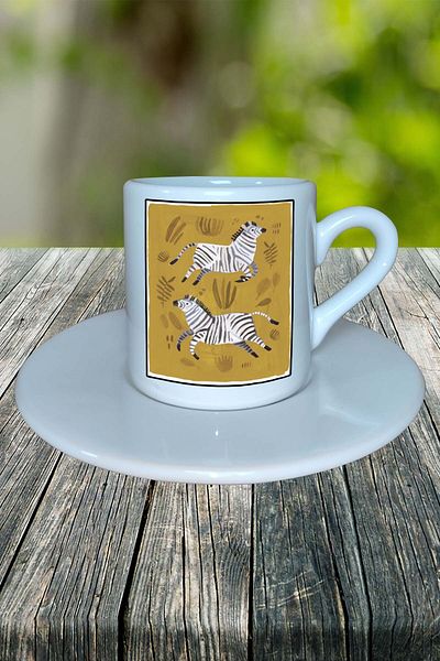 Arken Design Zebra Printed Turkish Coffee Cup with Plate Customizable Model 5