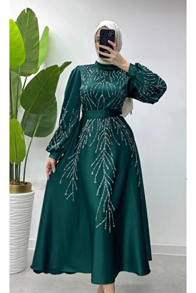 BestShopping فستان سهرة حجاب بنمط أوراق الشجر