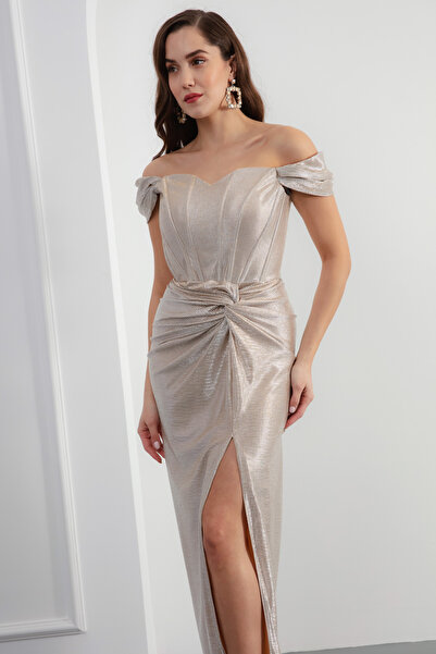 Lafaba Γυναικείο μακρύ βραδινό φόρεμα με χρυσό underwire κορσέ