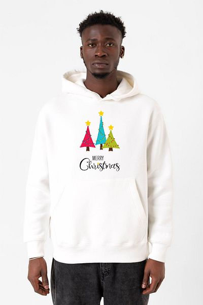 Tshirthane Καλά Χριστούγεννα Λευκό ανδρικό φούτερ με κουκούλα 3 καλωδίων