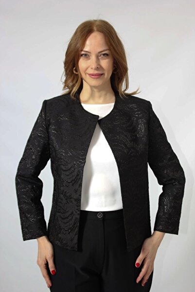 Moda Berray 3398 KABARTMA DESENLİ SIFIR YAKA BÜYÜK BEDEN BLAZER CEKET