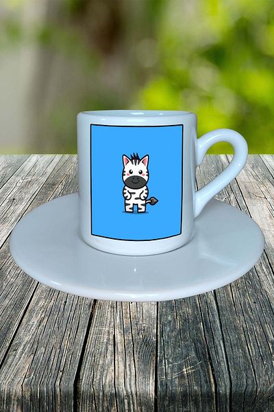 Arken Design Zebra Printed Turkish Coffee Cup with Plate Customizable Model 2