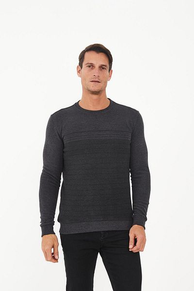 Maccali Men's Citychic Plain Pattern Crew Neck Winter Anthracite Sweatshirt
