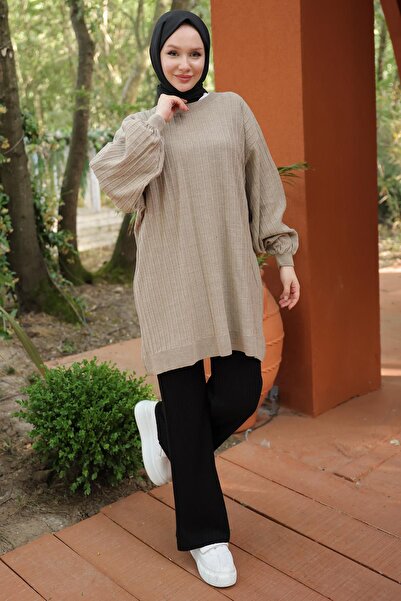hafsamina Πλεκτό τούνικ με μανίκια με μπαλόνι βιζόν - HM2519