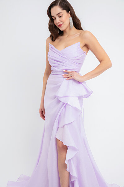 Lafaba Dámské fialové dlouhé večerní šaty bez ramínek